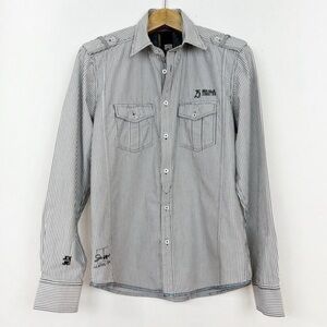 Jack & Jones Men’s Black‎ and White Striped Long Sleeve Shirt Size Large Pockets